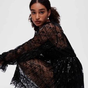 NWT Maje BlackPleated lace cropped shirt
